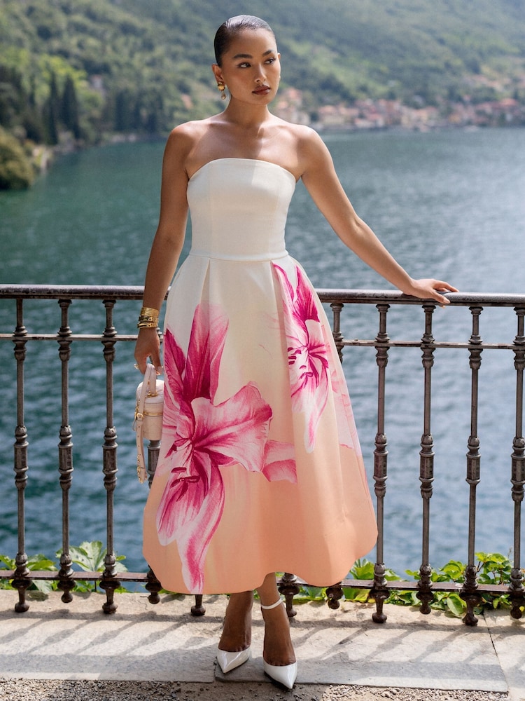 Lipsy White Premium Strapless Bandeau Skater Midi Dress - Image 1 of 5