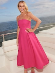 Lipsy Pink Premium Strapless Bandeau Skater Midi Dress - Image 1 of 4