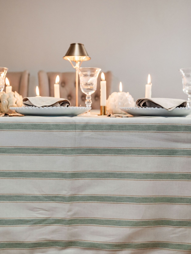 Avalon Home Sage Ticking Stripe Tablecloth - Image 1 of 3