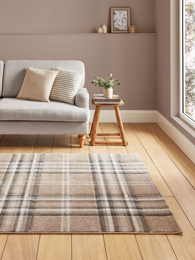 Catherine Lansfield Beige Kelso Check Tartan Rug - Image 1 of 5
