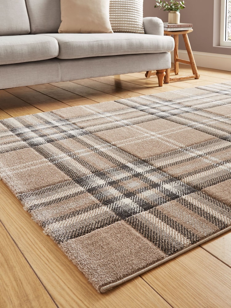 Catherine Lansfield Beige Kelso Check Tartan Rug - Image 2 of 5