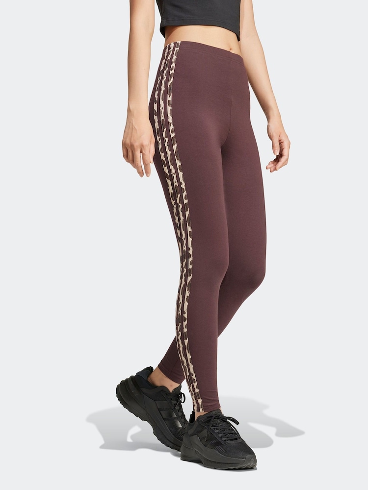 adidas Brown/Animal Animal 3 Stripe Leggings - Image 3 of 6