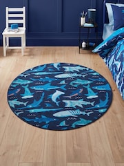 Catherine Lansfield Blue Jawsome Sharks Washable Childrens Rug - Image 2 of 6