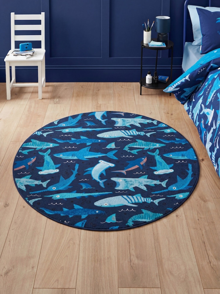 Catherine Lansfield Blue Jawsome Sharks Washable Childrens Rug - Image 2 of 6 Catherine Lansfield Blue Jawsome Sharks Washable Childrens Rug - Image 2 of 6