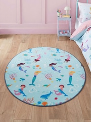 Catherine Lansfield Blue Mermaid Washable Childrens Rug - Image 2 of 5