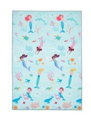 Catherine Lansfield Blue Mermaid Washable Childrens Rug - Image 3 of 5