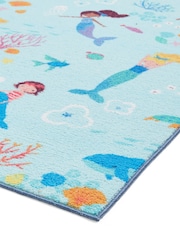 Catherine Lansfield Blue Mermaid Washable Childrens Rug - Image 4 of 5