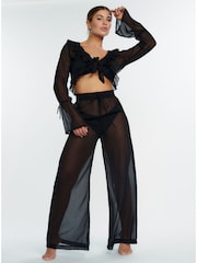 Boux Avenue Wide Leg Chiffon Beach Black Trousers - Image 1 of 4