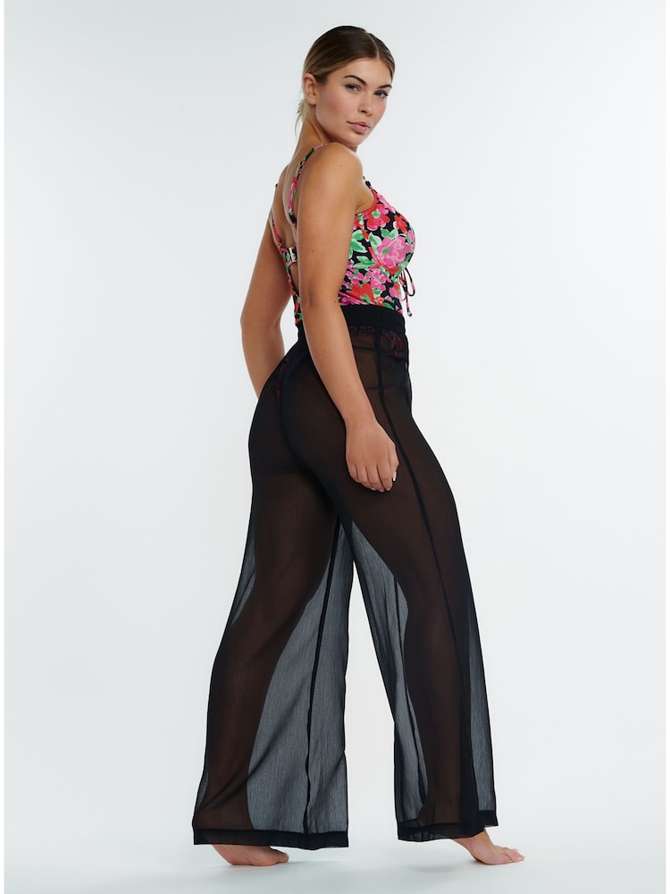 Boux Avenue Wide Leg Chiffon Beach Black Trousers - Image 4 of 4