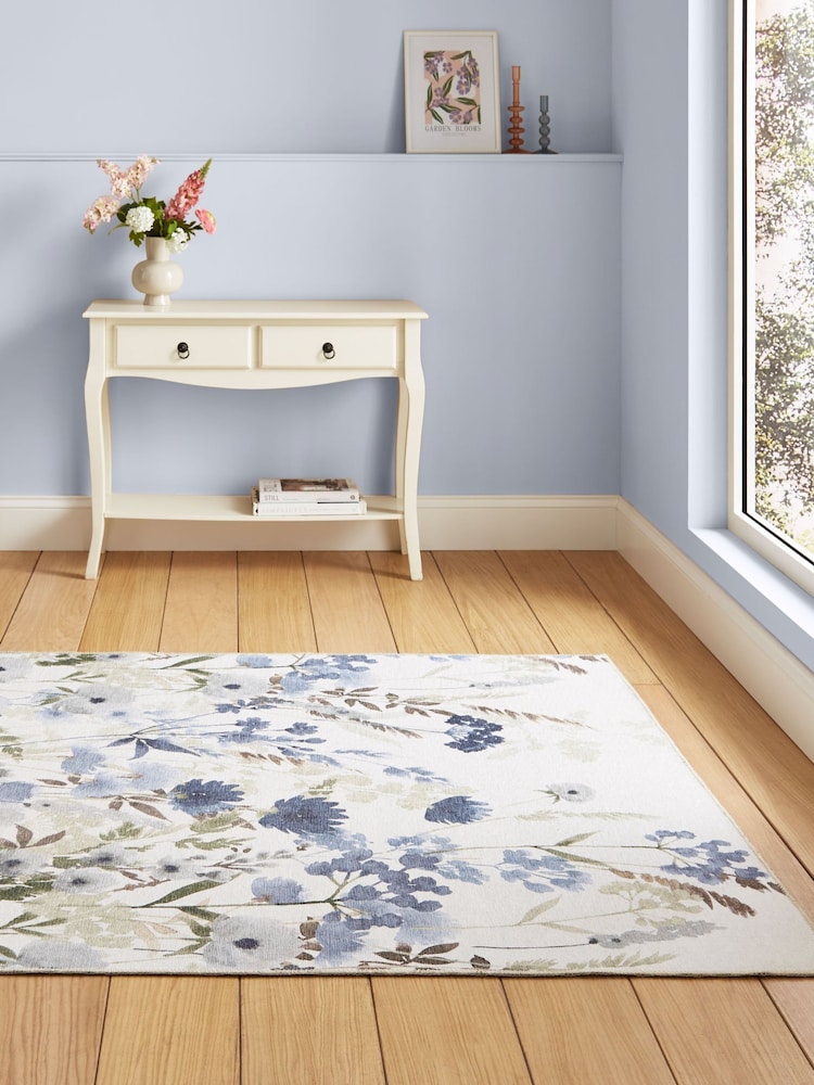 Catherine Lansfield Blue Country Floral Washable Rug - Image 1 of 5 Catherine Lansfield Blue Country Floral Washable Rug - Image 1 of 5