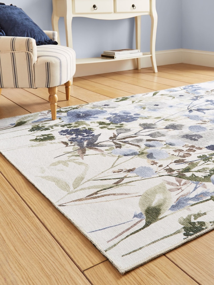 Catherine Lansfield Blue Country Floral Washable Rug - Image 2 of 5 Catherine Lansfield Blue Country Floral Washable Rug - Image 2 of 5