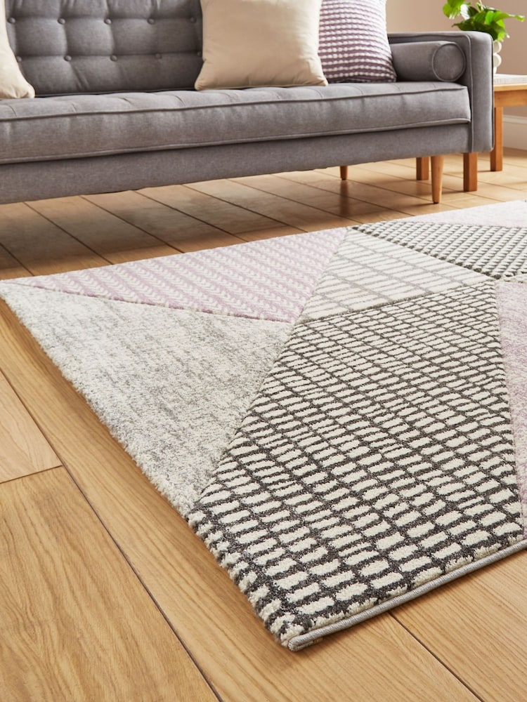 Catherine Lansfield Lilac/Grey Larsson Geo Modern Rug - Image 2 of 5 Catherine Lansfield Lilac/Grey Larsson Geo Modern Rug - Image 2 of 5