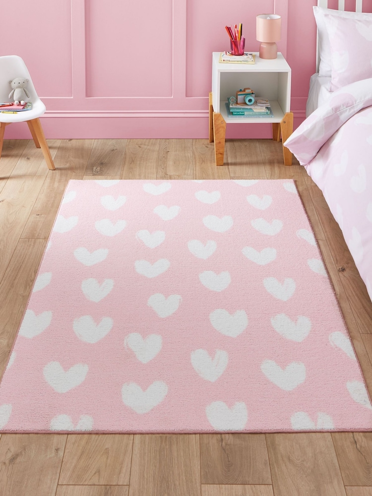 Catherine Lansfield Pink Hearts Washable Childrens Rug - Image 1 of 5 Catherine Lansfield Pink Hearts Washable Childrens Rug - Image 1 of 5
