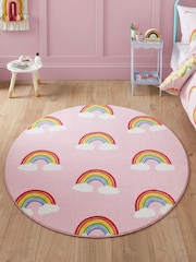 Catherine Lansfield Pink Rainbow Hearts Washable Childrens Rug - Image 2 of 5