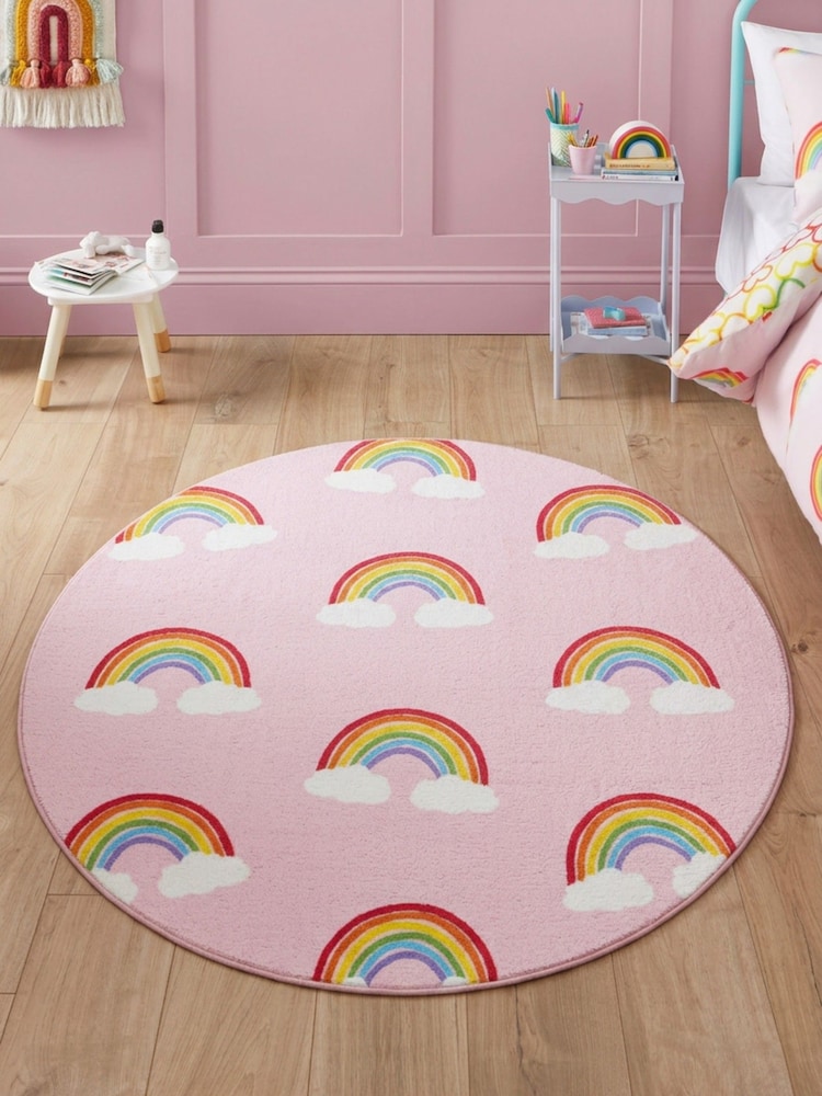 Catherine Lansfield Pink Rainbow Hearts Washable Childrens Rug - Image 2 of 5 Catherine Lansfield Pink Rainbow Hearts Washable Childrens Rug - Image 2 of 5