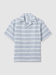 Reiss White/Soft Blue Kesh Herringbone Cuban Collar Shirt - Image 2 of 6