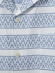 Reiss White/Soft Blue Kesh Herringbone Cuban Collar Shirt - Image 6 of 6