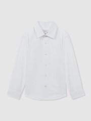 Reiss White Marcel Teen Slim Fit Textured Bib Dinner Shirt - Image 1 of 4