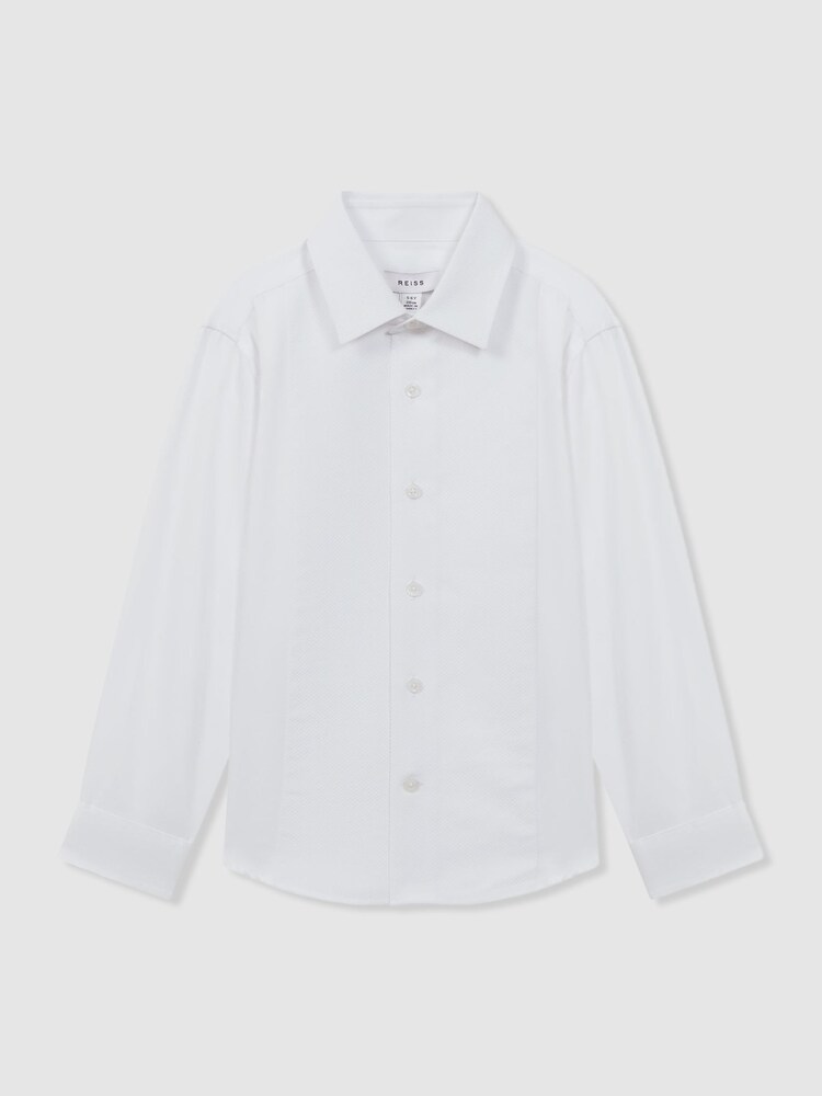 Reiss White Marcel Teen Slim Fit Textured Bib Dinner Shirt - Image 1 of 4
