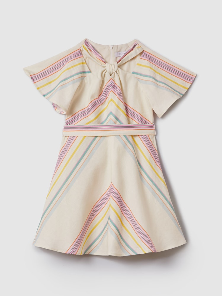 Reiss Ivory Kitty 9-13 yrs Linen Cotton Knot Detail Dress - Image 2 of 4