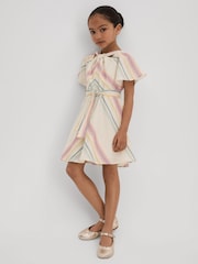 Reiss Ivory Kitty 9-13 yrs Linen Cotton Knot Detail Dress - Image 3 of 4