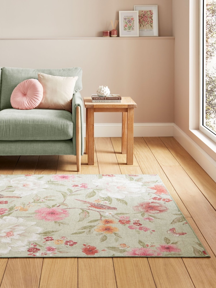 Catherine Lansfield Sage/Green Pippa Floral Washable Rug - Image 1 of 5 Catherine Lansfield Sage/Green Pippa Floral Washable Rug - Image 1 of 5