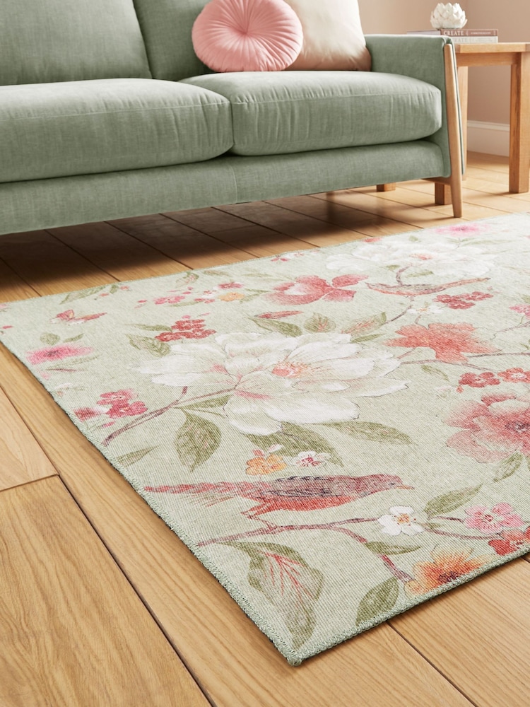 Catherine Lansfield Sage/Green Pippa Floral Washable Rug - Image 2 of 5 Catherine Lansfield Sage/Green Pippa Floral Washable Rug - Image 2 of 5
