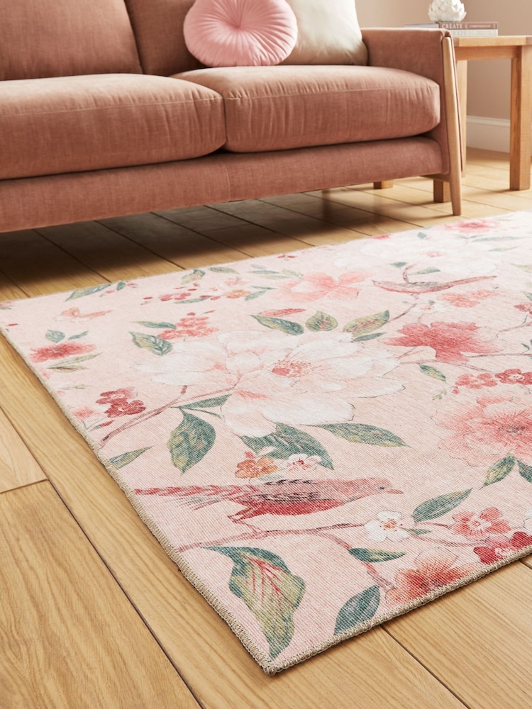 Catherine Lansfield Blush Pippa Floral Washable Rug - Image 2 of 6 Catherine Lansfield Blush Pippa Floral Washable Rug - Image 2 of 6