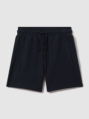 Reiss Navy Hester Teen Textured Cotton Drawstring Shorts - Image 1 of 3