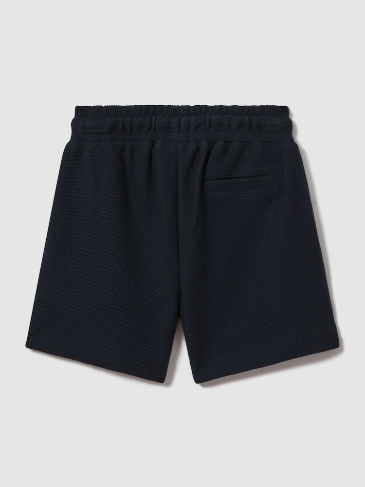 Reiss Navy Hester Teen Textured Cotton Drawstring Shorts - Image 2 of 3