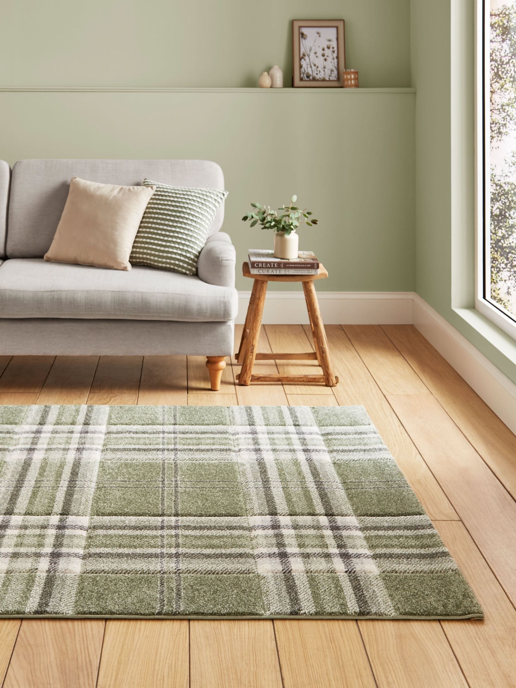 Catherine Lansfield Unisex Sage/Green Kelso Check Tartan Rug - Image 1