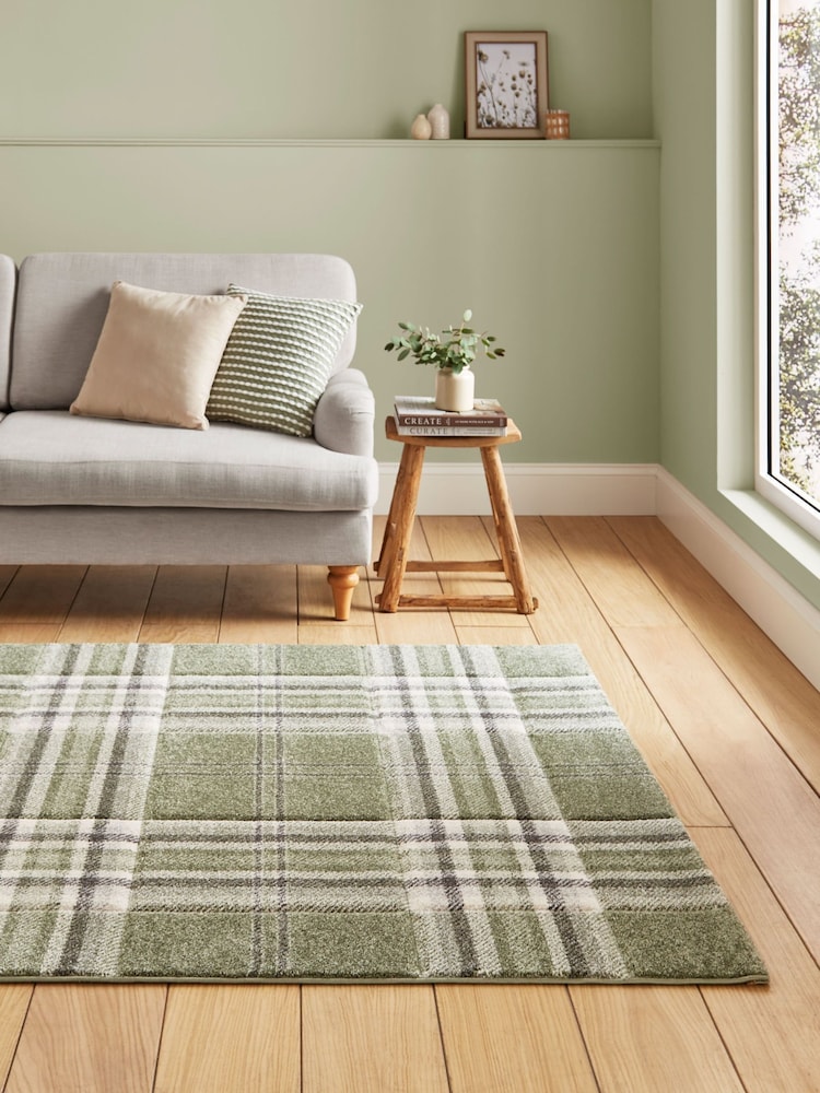 Catherine Lansfield Sage/Green Kelso Check Tartan Rug - Image 1 of 6