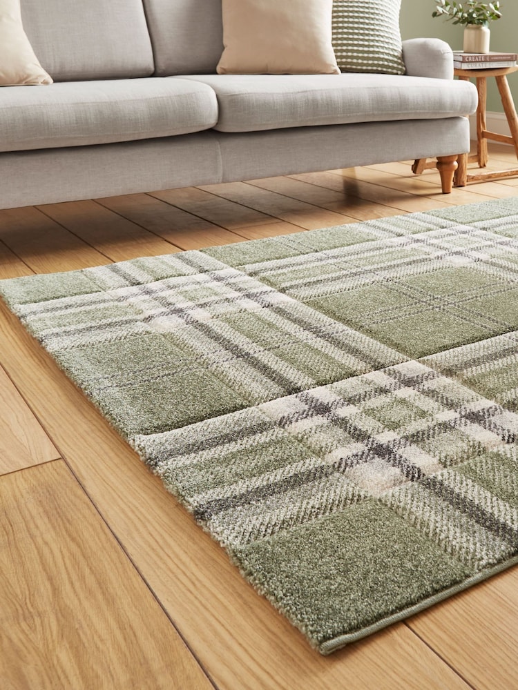 Catherine Lansfield Sage/Green Kelso Check Tartan Rug - Image 2 of 6