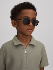 Reiss Pistachio Felix Teen Textured Cotton Half-Zip Polo Shirt - Image 3 of 4