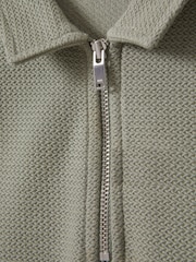 Reiss Pistachio Felix Teen Textured Cotton Half-Zip Polo Shirt - Image 4 of 4