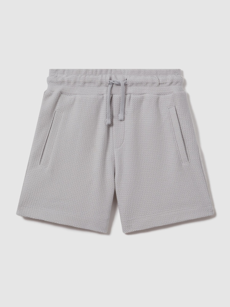 Reiss Silver Hester Teen Textured Cotton Drawstring Shorts - Image 1 of 3