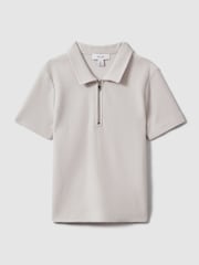 Reiss Silver Felix Teen Textured Cotton Half-Zip Polo Shirt - Image 1 of 4