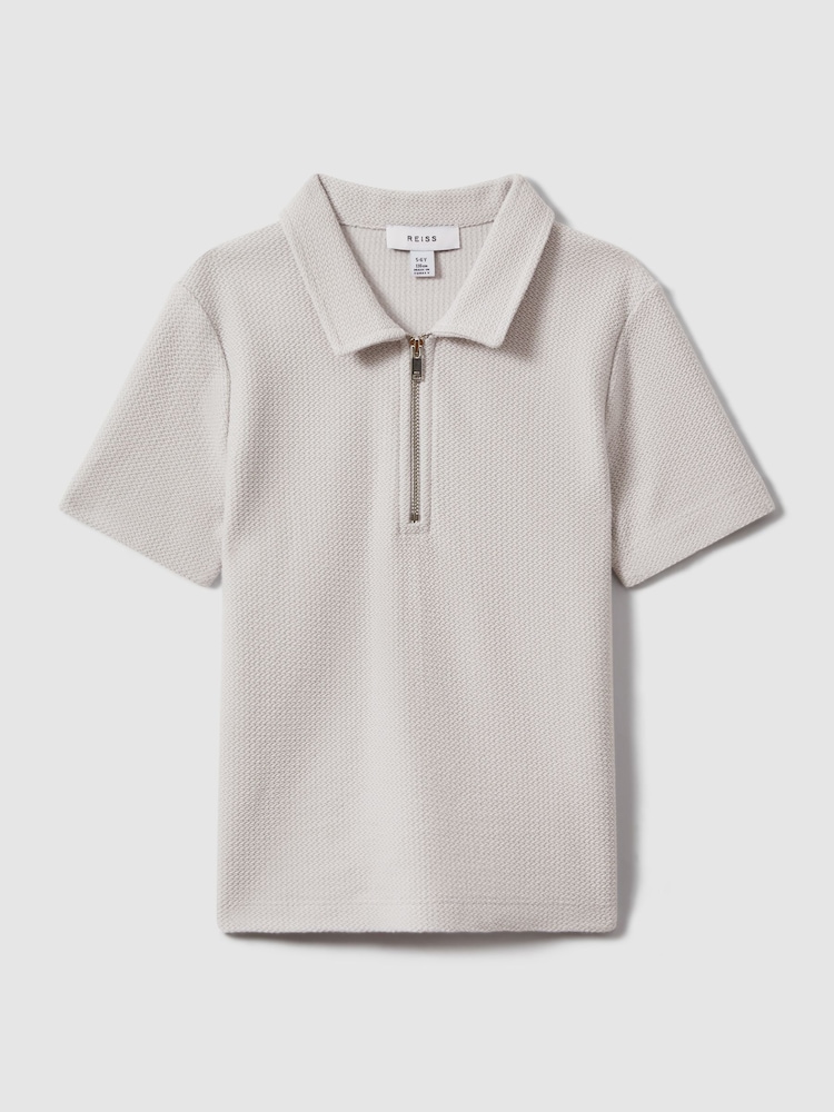 Reiss Silver Felix Teen Textured Cotton Half-Zip Polo Shirt - Image 1 of 4