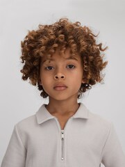 Reiss Silver Felix Teen Textured Cotton Half-Zip Polo Shirt - Image 3 of 4