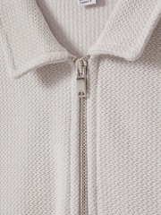 Reiss Silver Felix Teen Textured Cotton Half-Zip Polo Shirt - Image 4 of 4