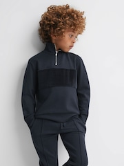 Reiss Navy Selin 13-14 yrs Slim Fit Half-Zip Funnel Neck Velour Sweatshirt - Image 2 of 6