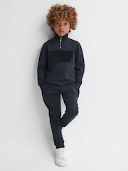 Reiss Navy Selin 13-14 yrs Slim Fit Half-Zip Funnel Neck Velour Sweatshirt - Image 3 of 6