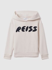Reiss Ecru Adel Teen Oversized Cotton Motif Hoodie - Image 1 of 6