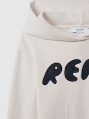 Reiss Ecru Adel Teen Oversized Cotton Motif Hoodie - Image 6 of 6