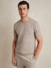Reiss Taupe Bradley Interlock Jersey Crew Neck T-Shirt - Image 1 of 6