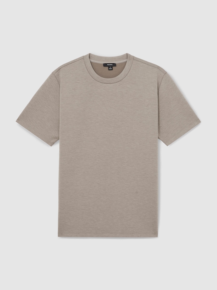 Reiss Taupe Bradley Interlock Jersey Crew Neck T-Shirt - Image 2 of 6 Reiss Taupe Bradley Interlock Jersey Crew Neck T-Shirt - Image 2 of 6