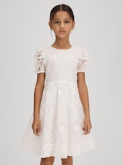 Reiss Ivory Emelie 4-9 yrs Lace Puff Sleeve Dress - Image 1 of 6