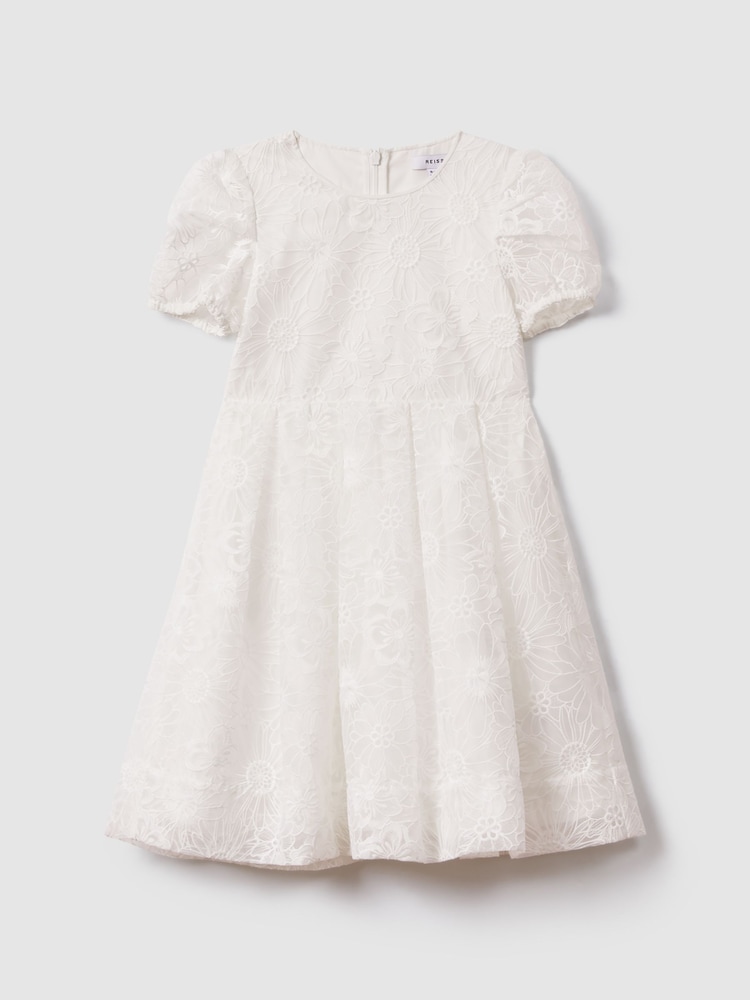 Reiss Ivory Emelie 4-9 yrs Lace Puff Sleeve Dress - Image 2 of 6