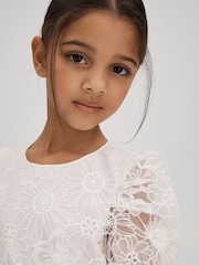 Reiss Ivory Emelie 4-9 yrs Lace Puff Sleeve Dress - Image 4 of 6