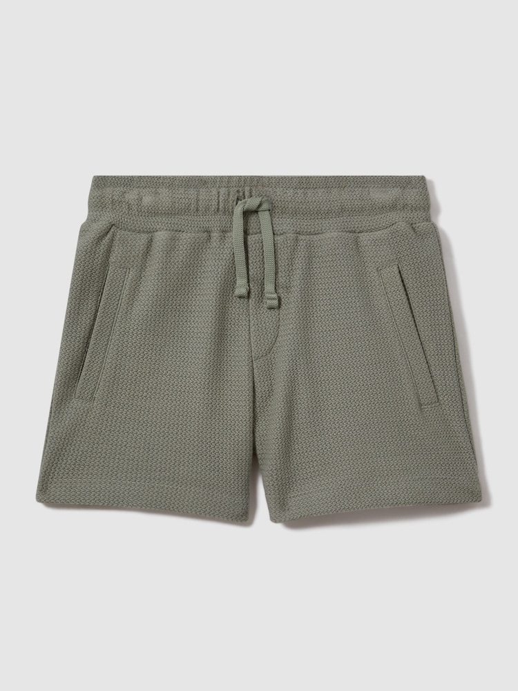 Reiss Pistachio Hester Teen Textured Cotton Drawstring Shorts - Image 1 of 3